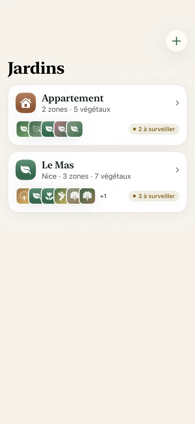 La liste des jardins dans Oasis Rare, avec leurs zones et leurs végétaux.